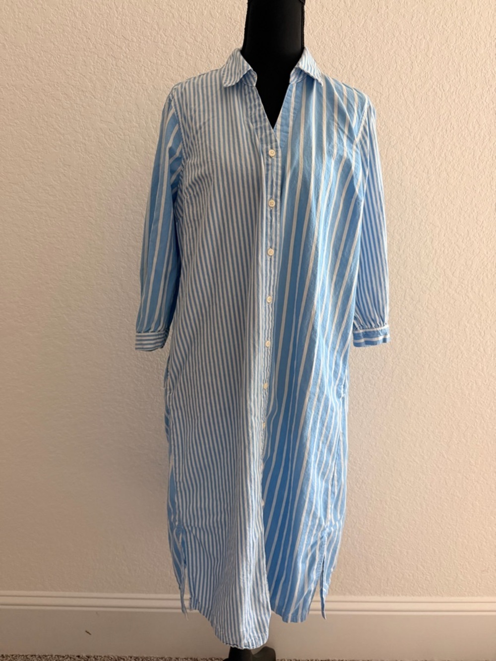 St. John’s Bay Blue White Striped Shirt Dress | Cotton Button Front